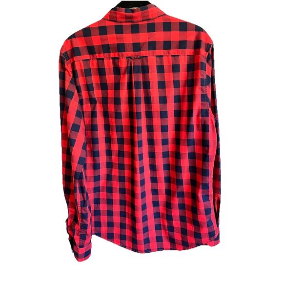 Denim & Flower Ricky Singh Men’s Medium Red Navy Plaid Button Down Shirt Casual - Picture 6 of 7